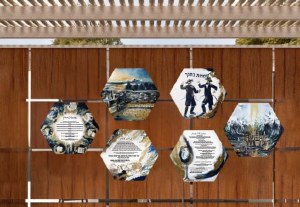 Picture of Lucite Hexagon Wall Hanging Hand Painted Artwork Sukkah Decoration 6 Piece Set 16"